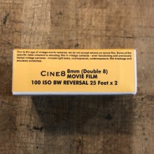 Double 8 Film - Cine8 BW Reversal 100 ISO (25 ft / 7.6m)